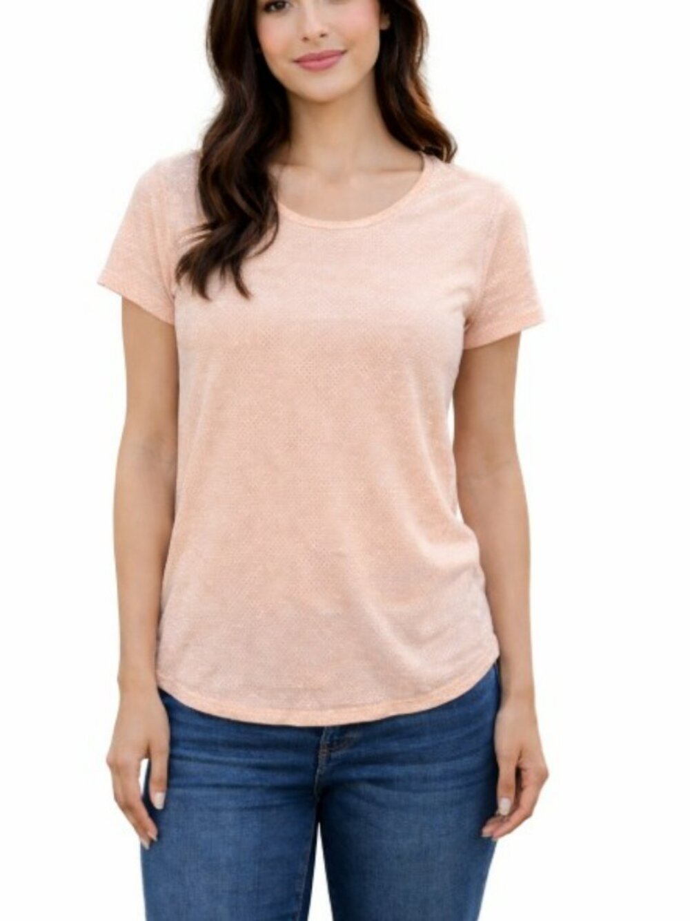 Chico's 1 Women's Activewear Top Short Sleeves T-Shirt Size 8 Peach Pink Casual